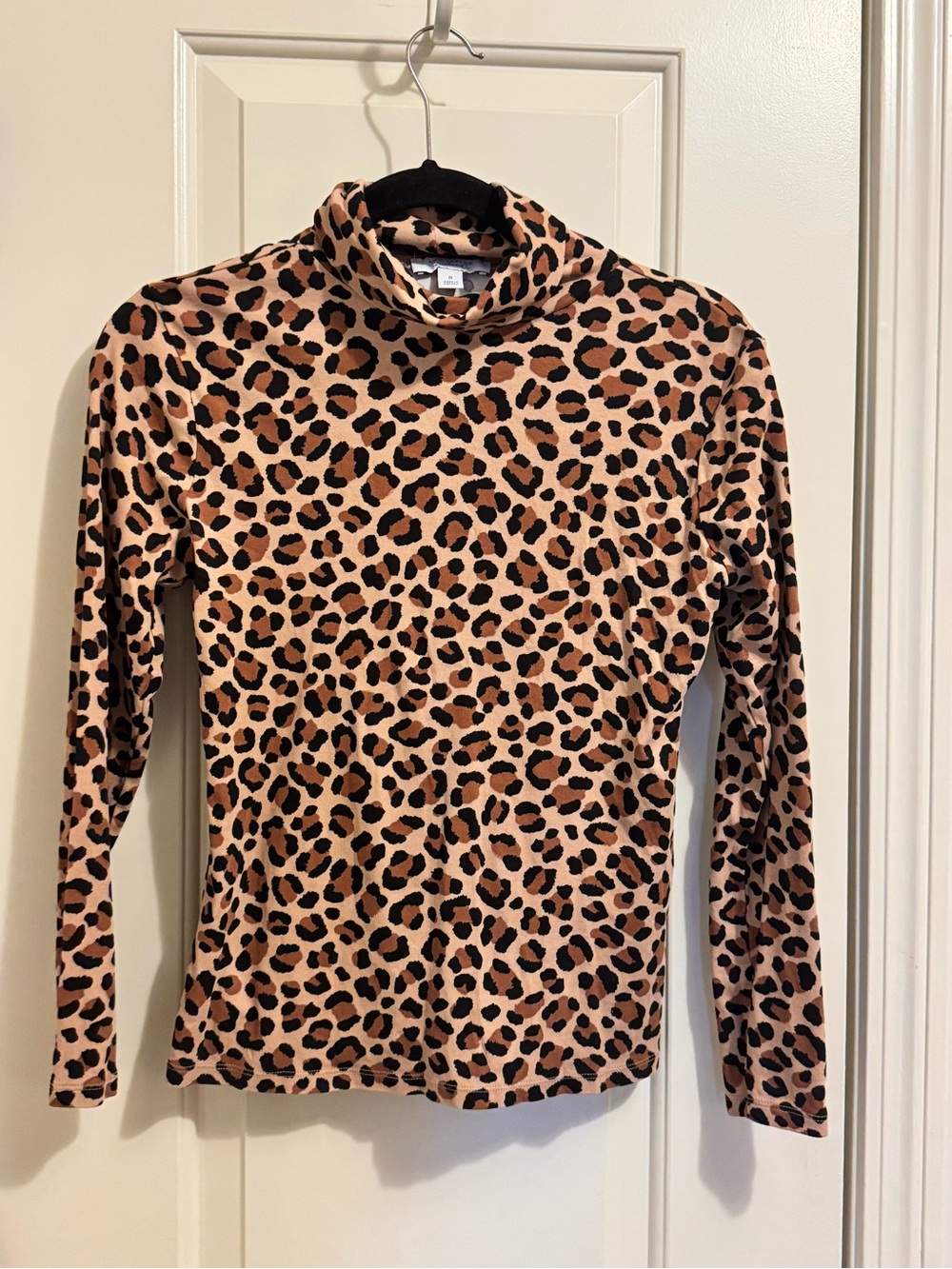 Ann Taylor Leopard Print Mock Neck Long-Sleeve Top - Beige/Black